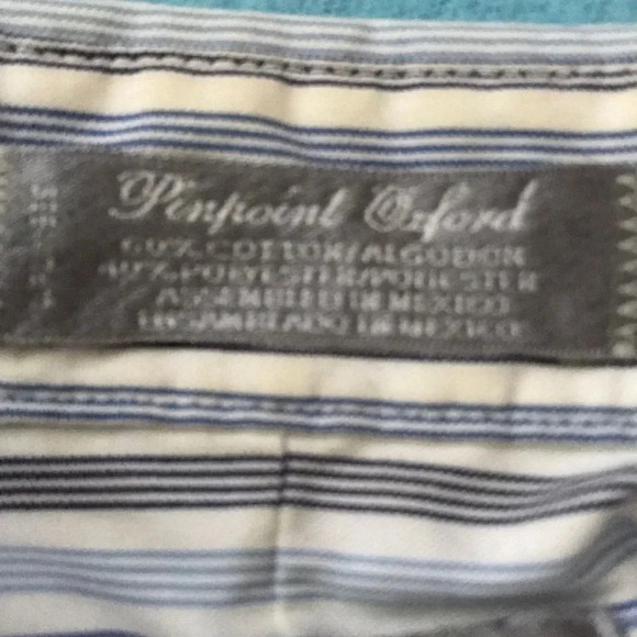 STAFFORD Executive wrinkle free striped button up chest pocket neck size 17 - Picture 3 of 5